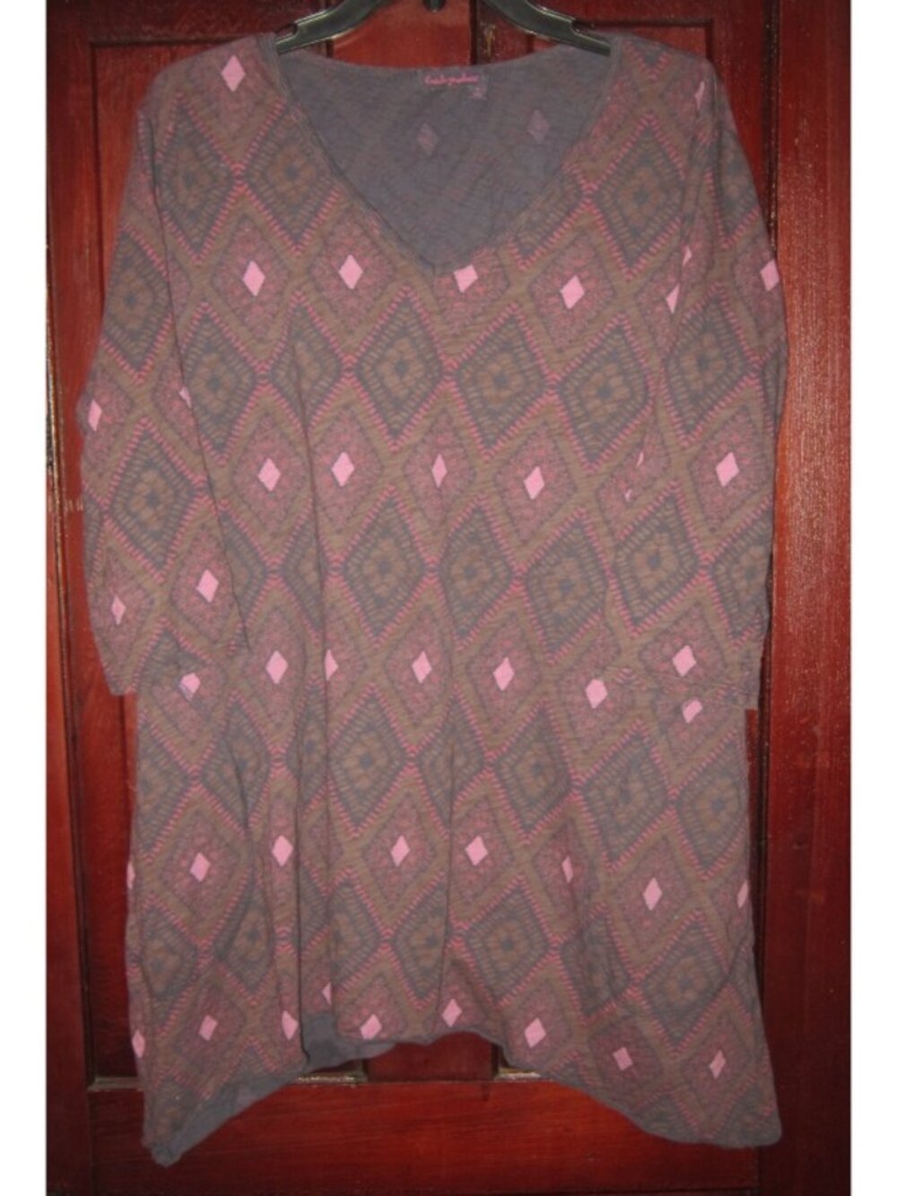 Fresh Produce Sz L Knit Tunic Top Shirt Blouse Lagenlook Pockets Southwest Print